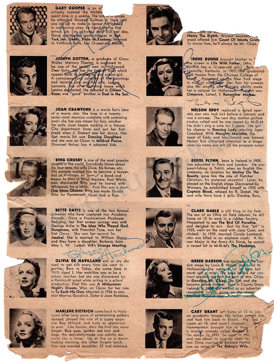 Gary Cooper Olivia De Havilland & Others Autographs Page – Tamino