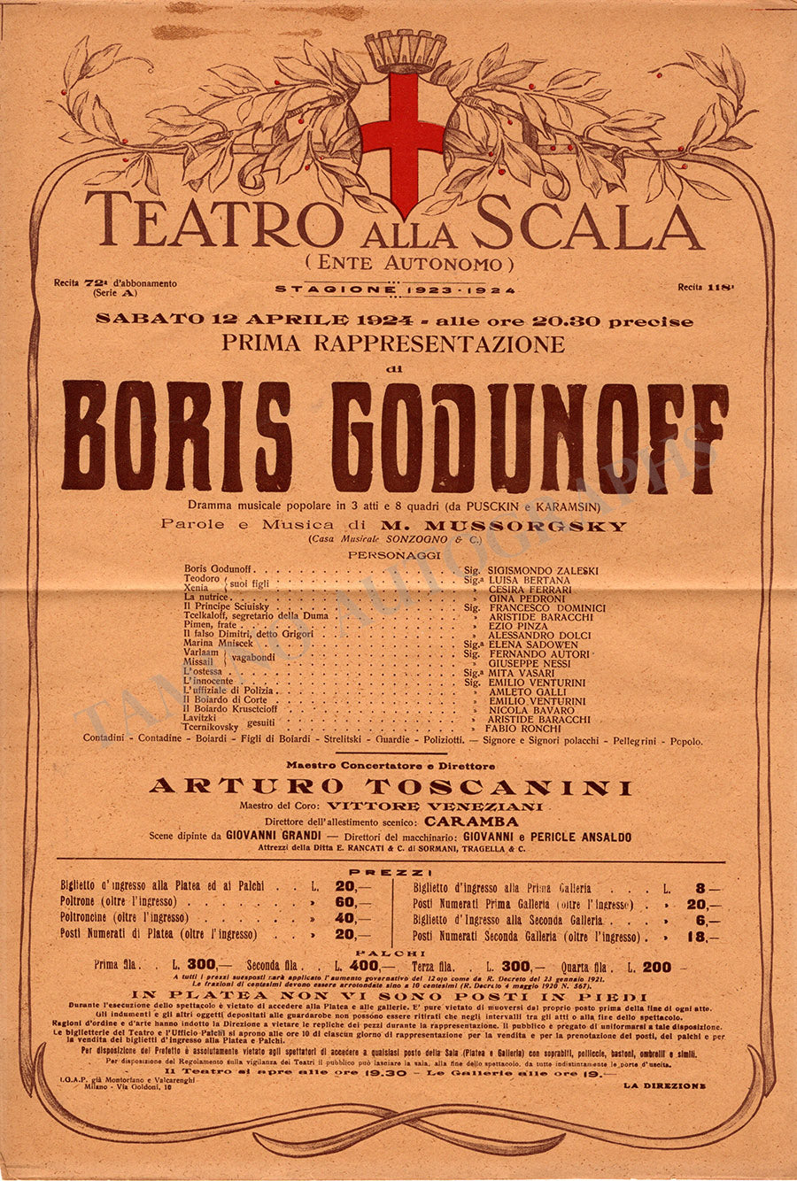 Arturo Toscanini Playbill Boris Godunov La Scala 1924 – Tamino