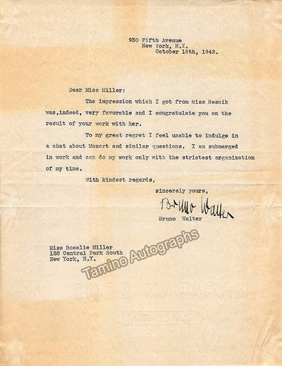 Walter, Bruno - Typed Letter Signed 1942