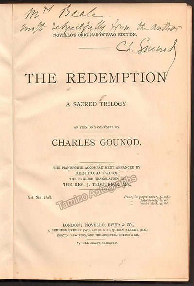 Signed Score "The Redemption" (1882)