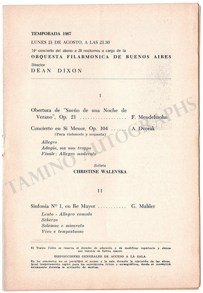 Walevska, Christine - Concert Program Buenos Aires 1967