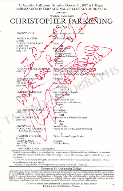 Parkening, Christopher - Signed Cast Page Pasadena 1987