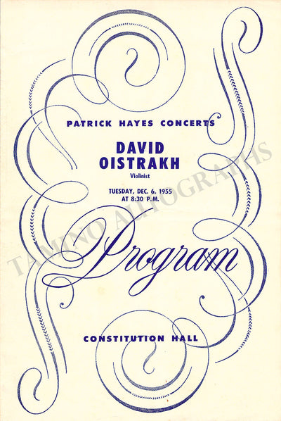 Oistrakh, David - Signed Program Washington D.C. 1955