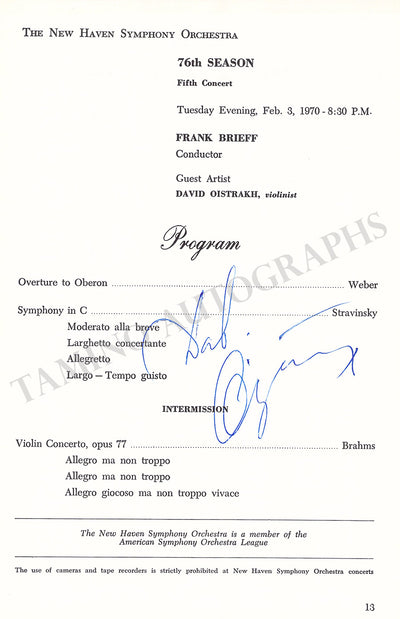 Oistrakh, David - Signed Program Page 1970