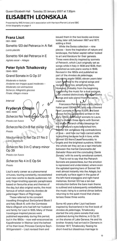 Leonskaja, Elisabeth - Freire, Nelson  & Others - Signed Program London 2007