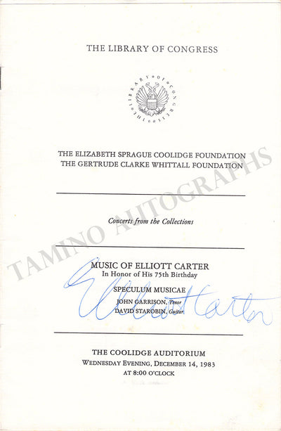 Carter, Elliott - Signed Program Washington 1983