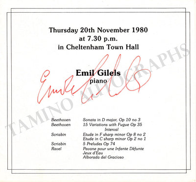 Gilels, Emil - Signed Program Cheltenham 1980