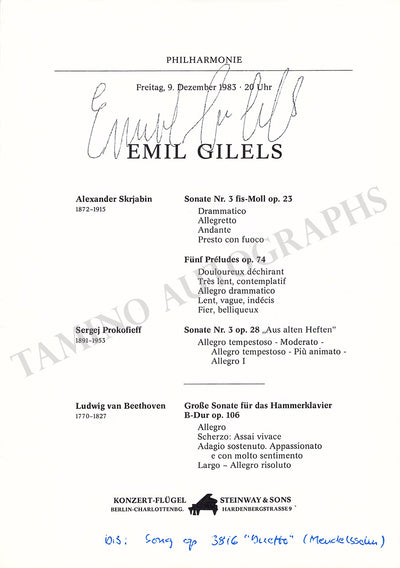 Gilels, Emil - Signed Program Berlin 1983