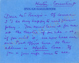 Le Gallienne, Eva - Set of 2 Autograph Letters Signed 1967