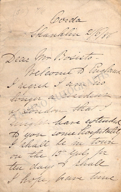 Ward, Genevieve - Autograph Letter Signed 1886