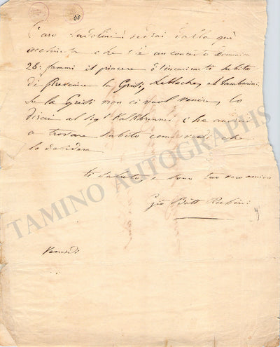 Rubini, Giovanni Battista - Autograph Letter Signed