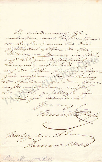 Sontag, Henriette - Autograph Letter Signed 1848