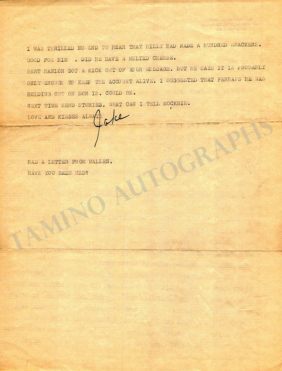 Jack Norworth Autograph Typed Letter Signed 1944 Tamino 