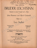 Ascher, Leo - Signed Score Bruder Leichtsinn 1918