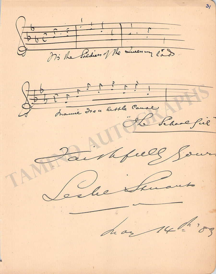 Leslie Stuart Autograph Music Quote Signed 1883 Tamino 4167