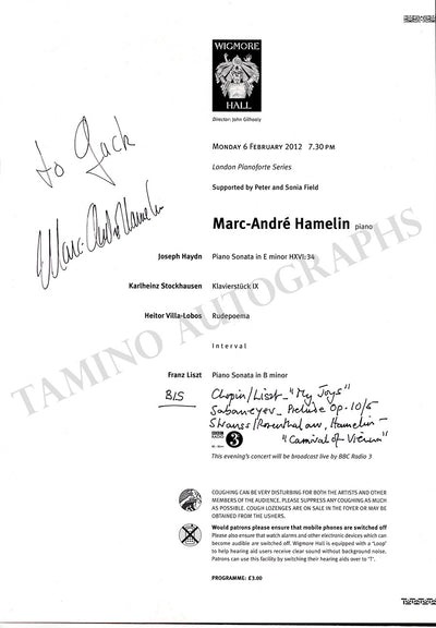 Hamelin, Marc-André - Signed Program London 2012