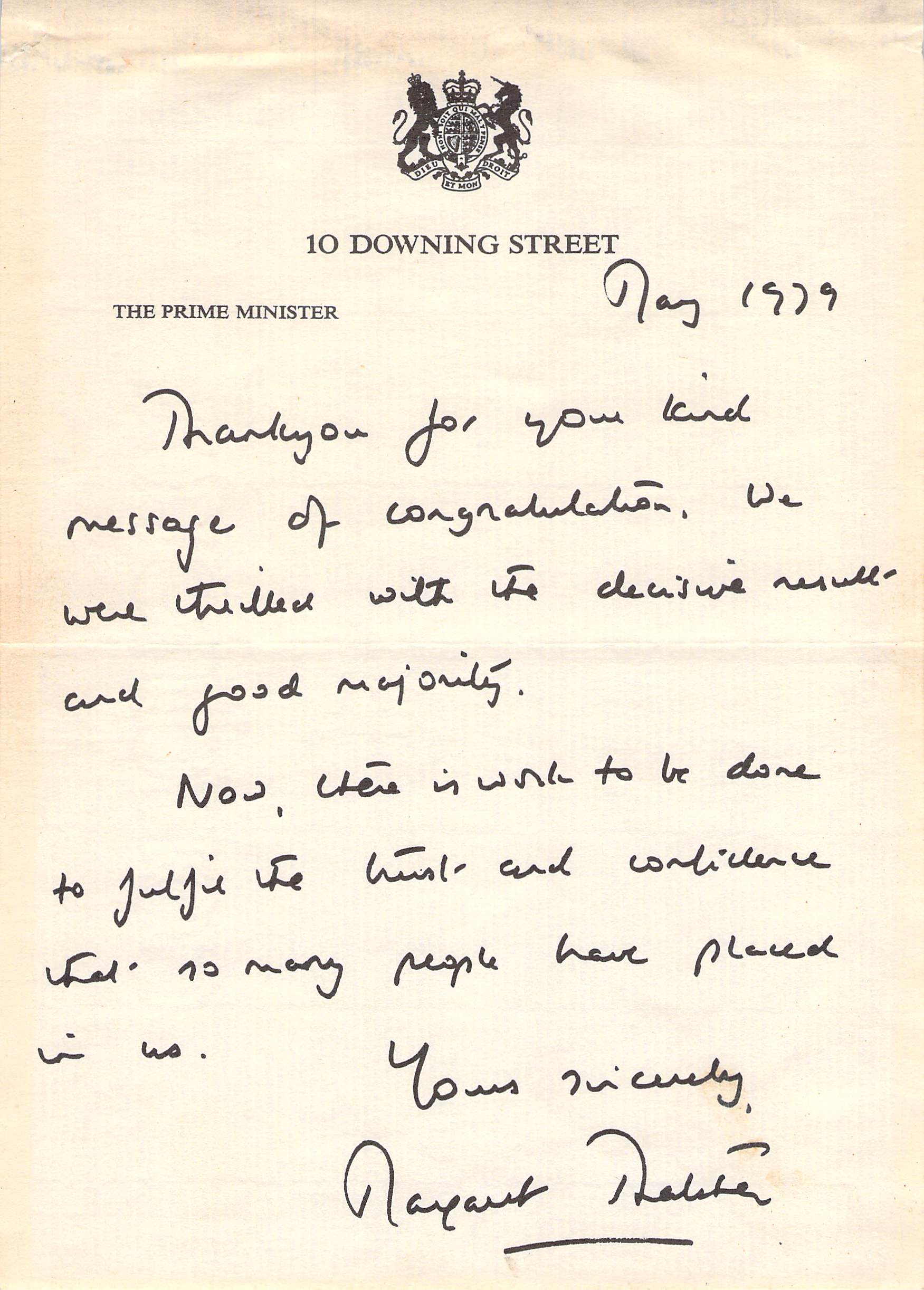 Margaret Thatcher Autograph Note Signed 1979 – Tamino