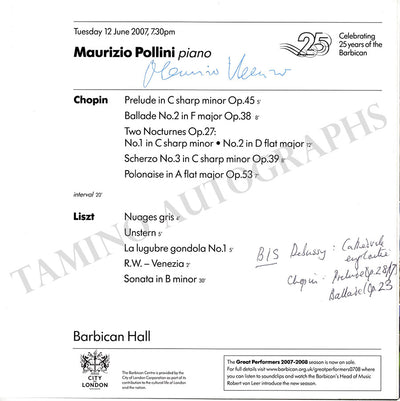 Pollini, Maurizio - Signed Program London 2007