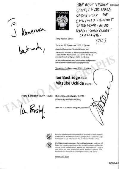 Uchida, Mitsuko - Bostridge, Ian - Signed Program London 2005