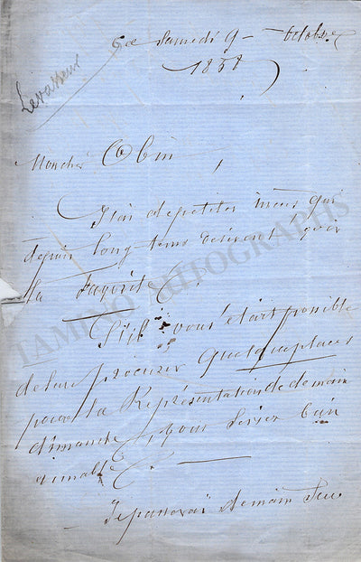 Levasseur, Nicolas - Autograph Letter Signed 1857 & Print