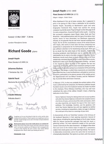 Goode, Richard - Signed Program London 2007