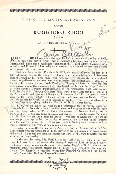 Ricci, Ruggiero - Signed Program