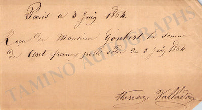 Theresa (Emma Valladon) - Signed Receipt 1864