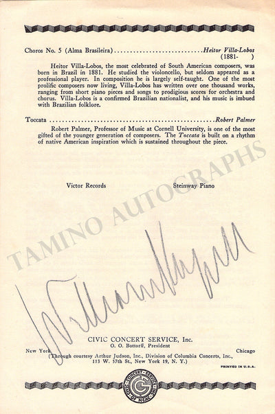 Kapell, William - Signed Program New York