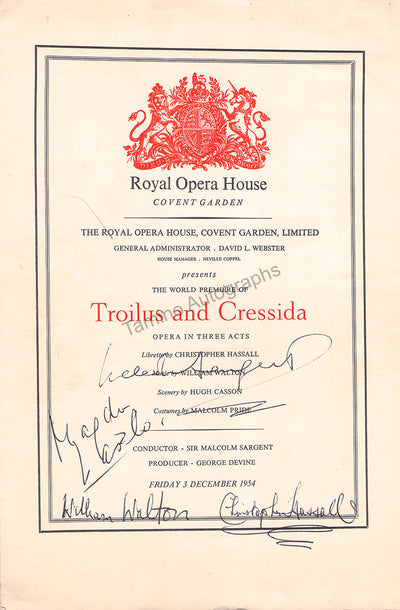 Walton, William - Signed Program World Premiere Troilus and Cressida 1954