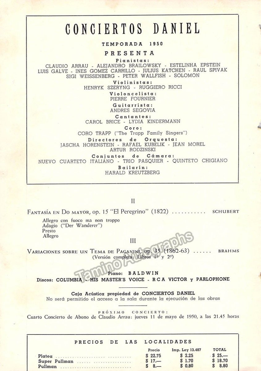 Arrau, Claudio - Concert Program 1950 – Tamino