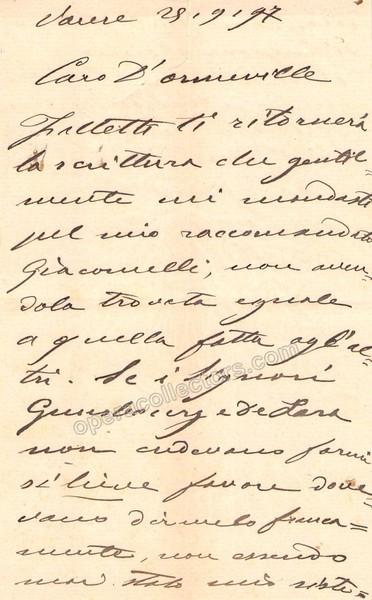 Tamagno, Francesco - Autograph Letter Signed 1897