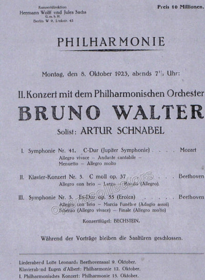 Walter, Bruno - Schnabel, Arthur - Concert Program 1923