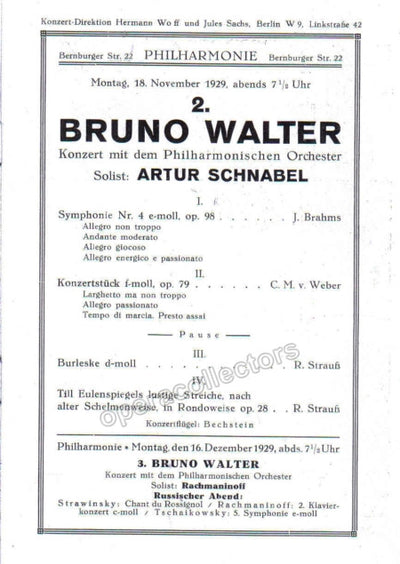 Walter, Bruno - Schnabel, Arthur - Concert Program 1929