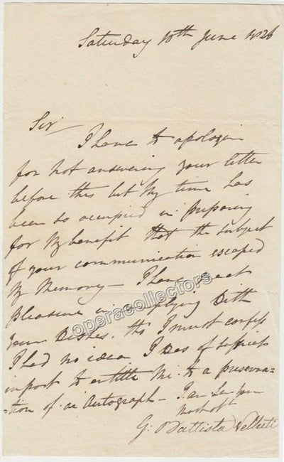 Velluti, Giovanni Battista - Autograph Letter Signed